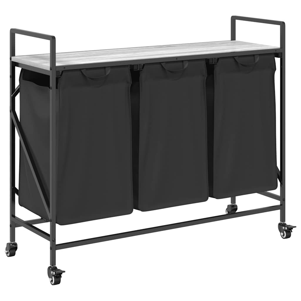 vidaXL Laundry Basket 3 Compartments with Wheels Grey Sonoma 2