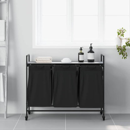 vidaXL Laundry Basket 3 Compartments with Wheels Grey Sonoma 3