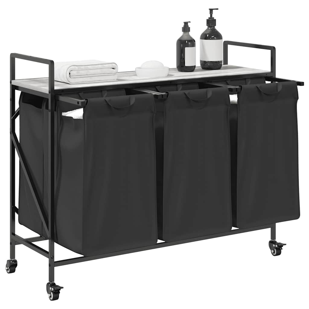 vidaXL Laundry Basket 3 Compartments with Wheels Grey Sonoma 4