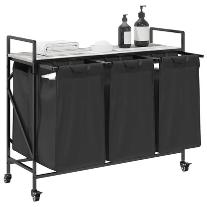 vidaXL Laundry Basket 3 Compartments with Wheels Grey Sonoma 4