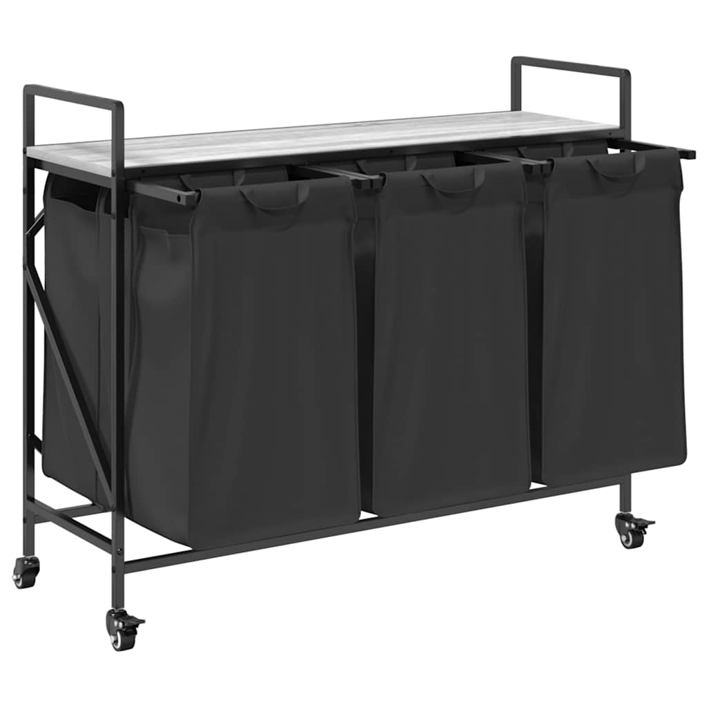 vidaXL Laundry Basket 3 Compartments with Wheels Grey Sonoma 5
