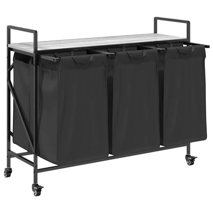 vidaXL Laundry Basket 3 Compartments with Wheels Grey Sonoma 5