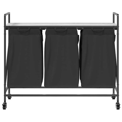 vidaXL Laundry Basket 3 Compartments with Wheels Grey Sonoma 6