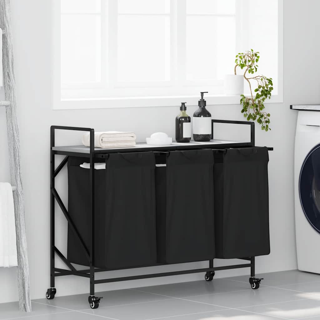 vidaXL Laundry Basket 3 Compartments with Wheels Grey Sonoma 1