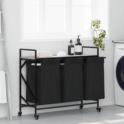 vidaXL Laundry Basket 3 Compartments with Wheels Grey Sonoma 1