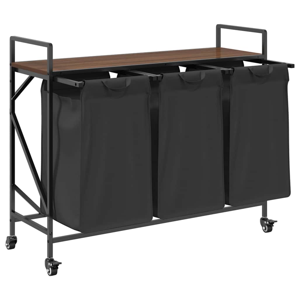 vidaXL Laundry Basket 3 Compartments with Wheels Brown Oak 5