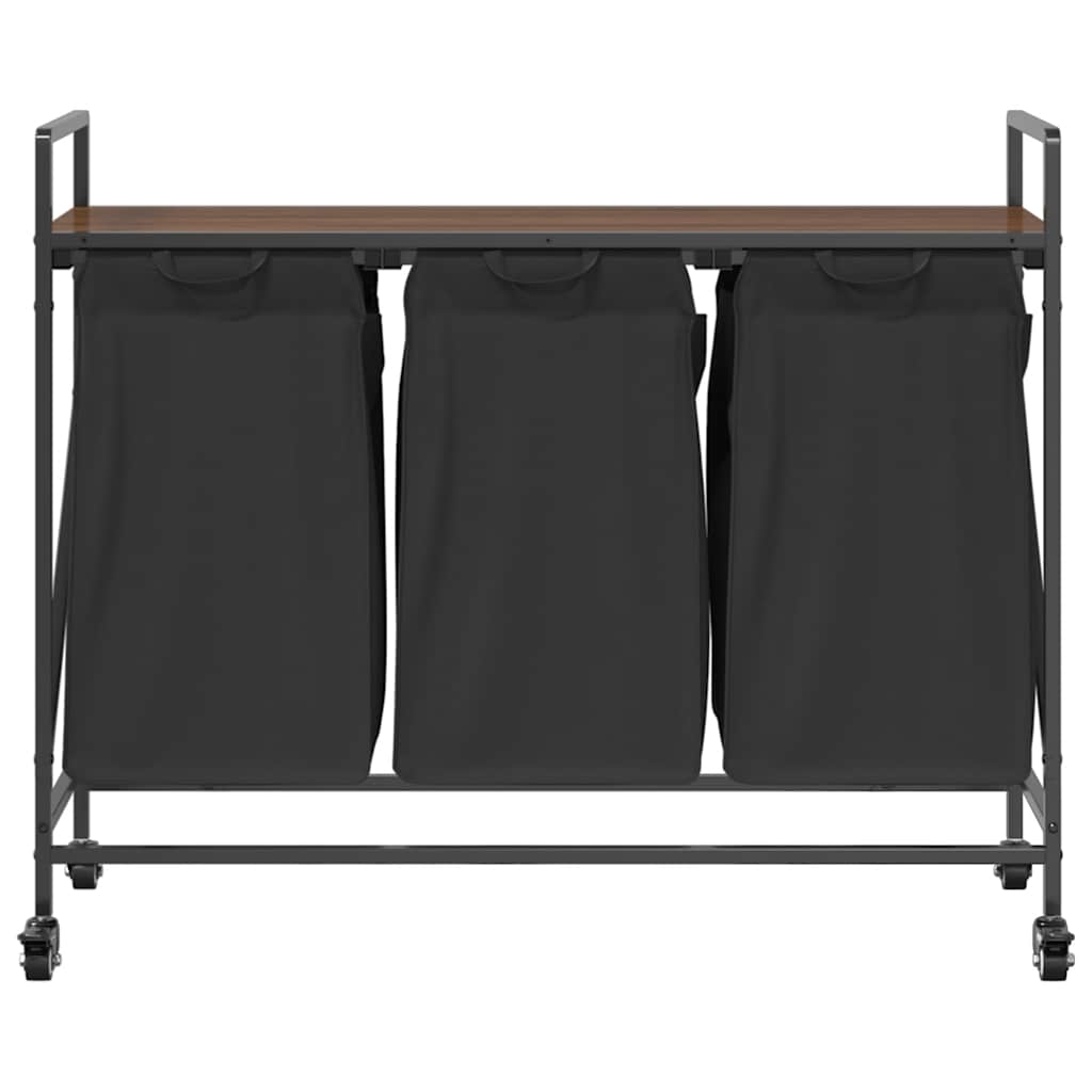 vidaXL Laundry Basket 3 Compartments with Wheels Brown Oak 6