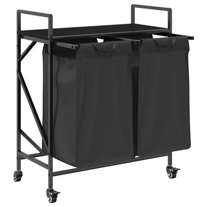 vidaXL Laundry Basket 2 Compartments with Wheels Black Oak 5