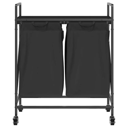 vidaXL Laundry Basket 2 Compartments with Wheels Black Oak 6
