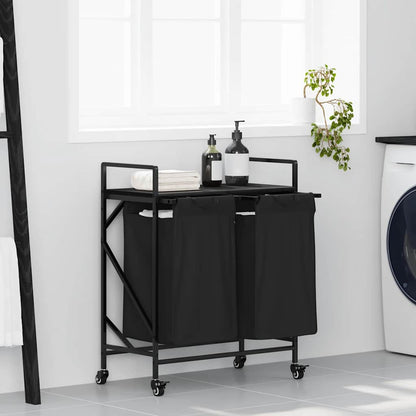 vidaXL Laundry Basket 2 Compartments with Wheels Black Oak 1