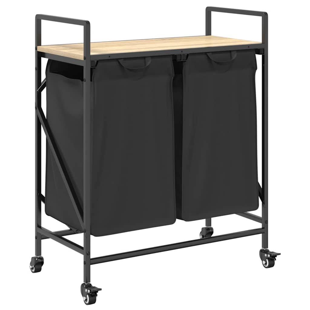 vidaXL Laundry Basket 2 Compartments with Wheels Sonoma Oak 2