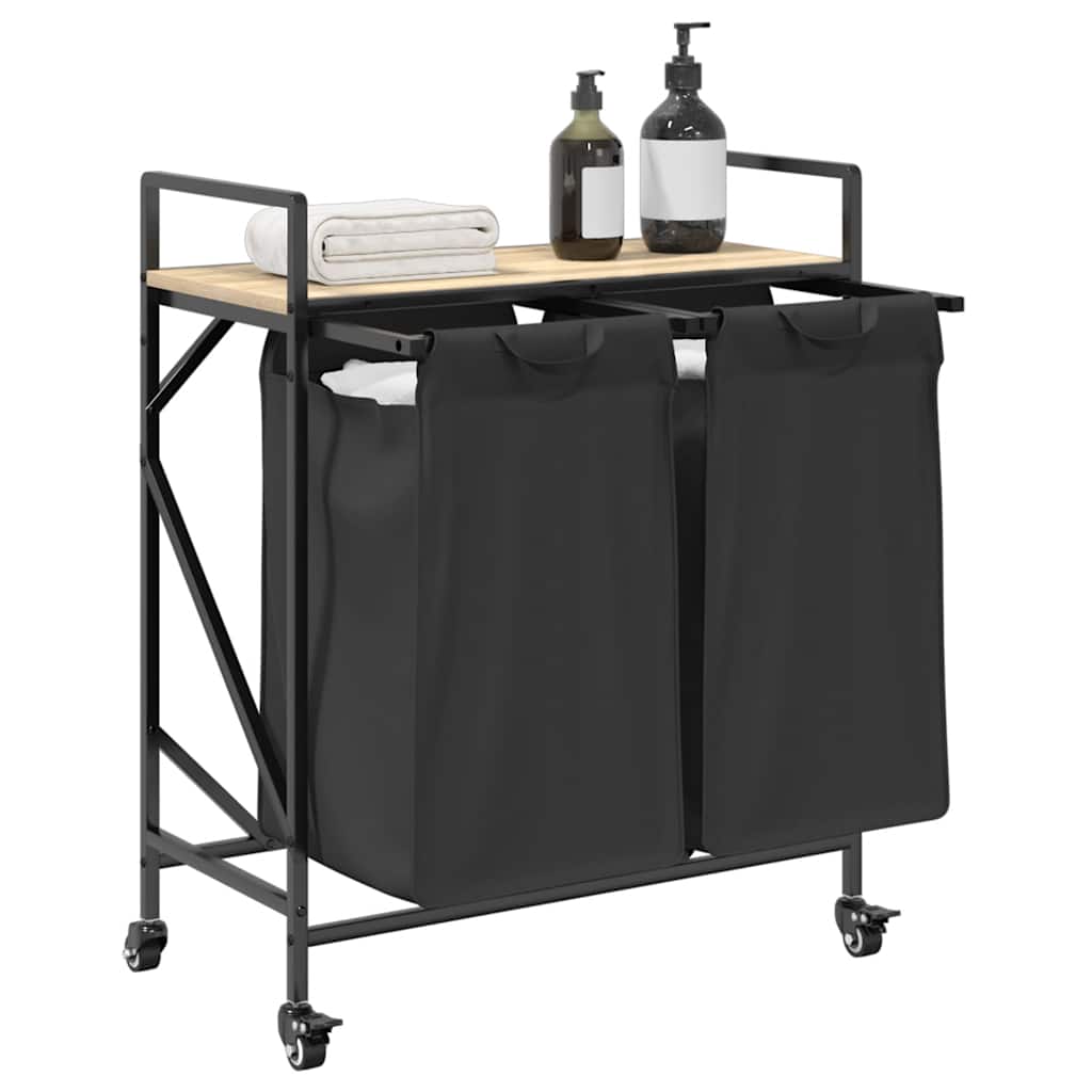 vidaXL Laundry Basket 2 Compartments with Wheels Sonoma Oak 4