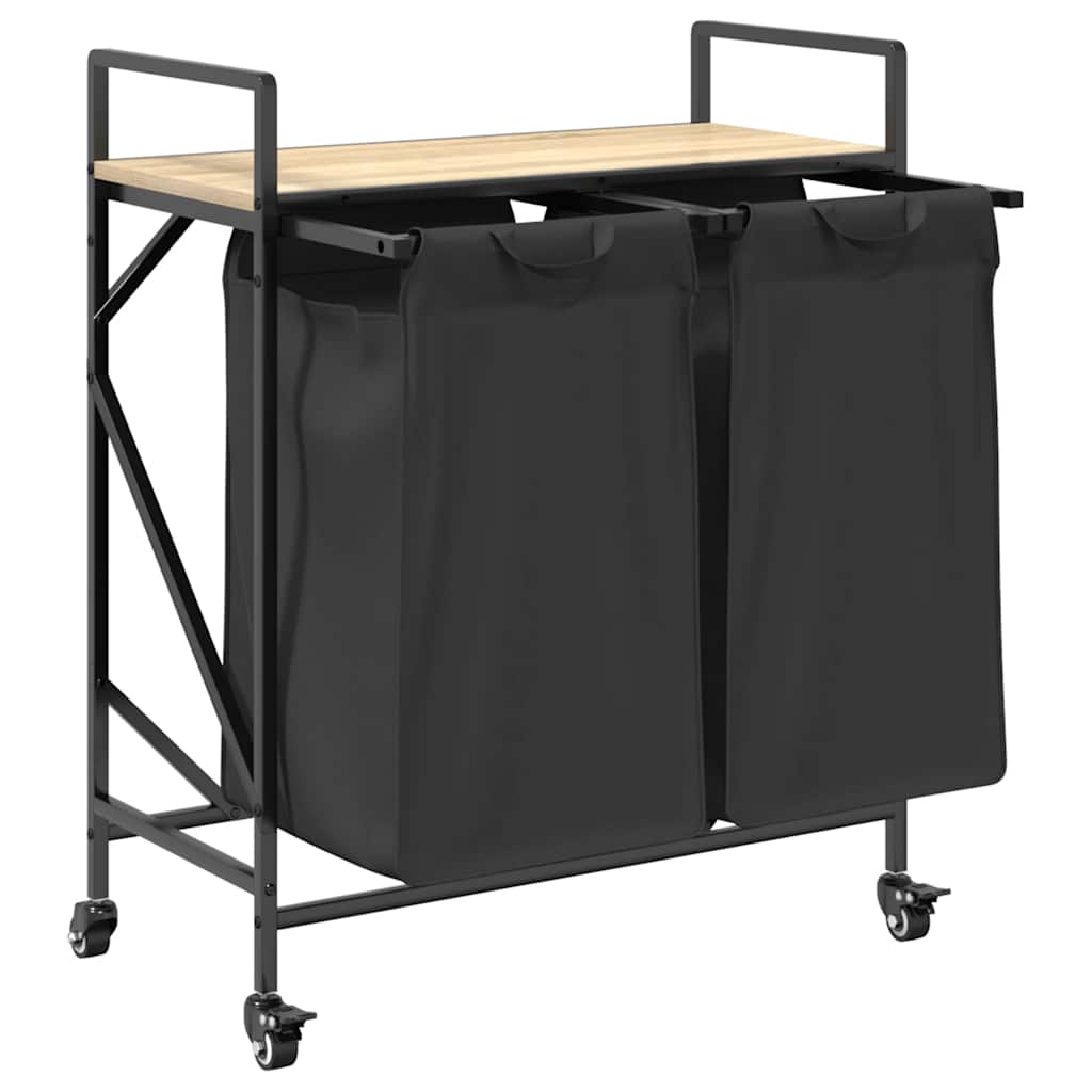 vidaXL Laundry Basket 2 Compartments with Wheels Sonoma Oak 5