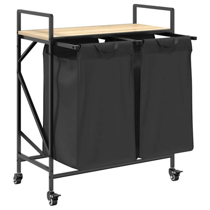 vidaXL Laundry Basket 2 Compartments with Wheels Sonoma Oak 5