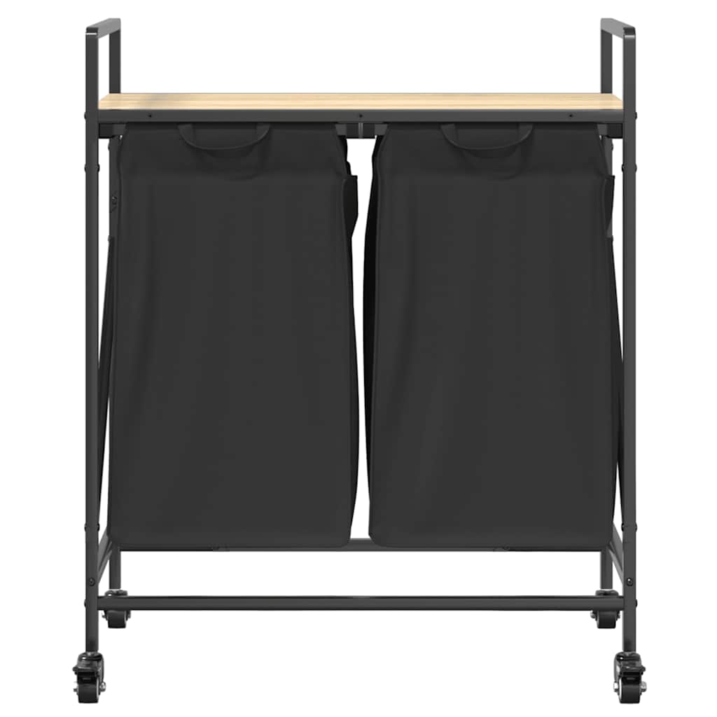 vidaXL Laundry Basket 2 Compartments with Wheels Sonoma Oak 6