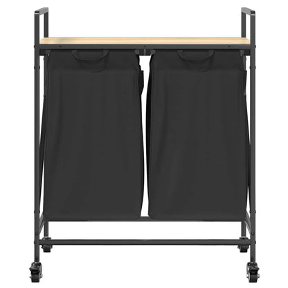 vidaXL Laundry Basket 2 Compartments with Wheels Sonoma Oak 6