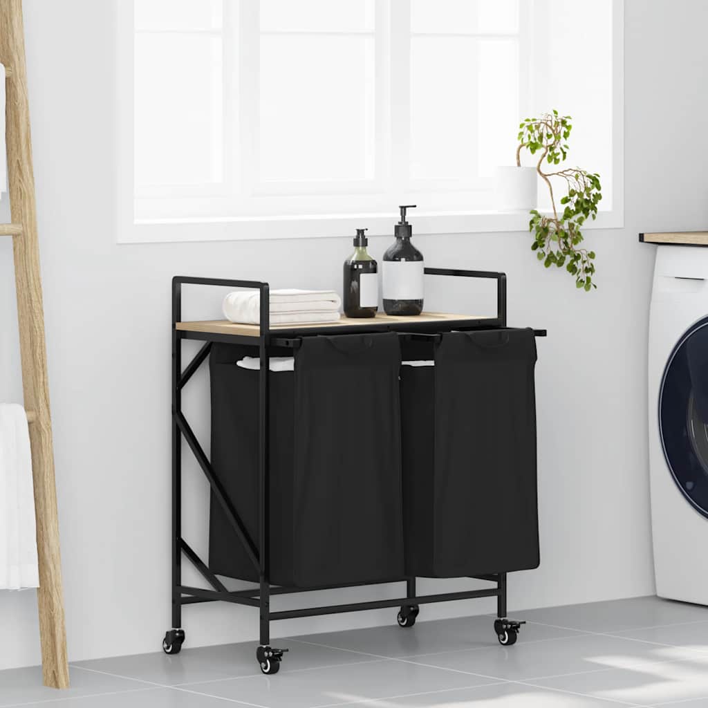 vidaXL Laundry Basket 2 Compartments with Wheels Sonoma Oak 1