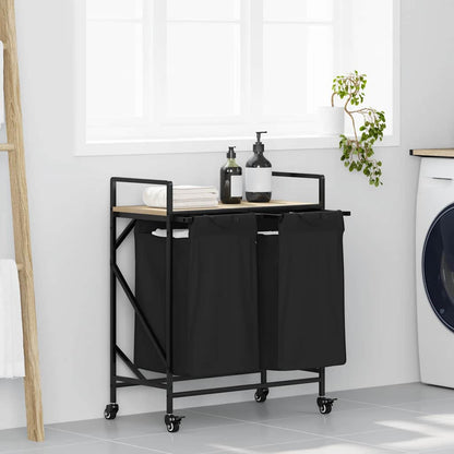 vidaXL Laundry Basket 2 Compartments with Wheels Sonoma Oak 1