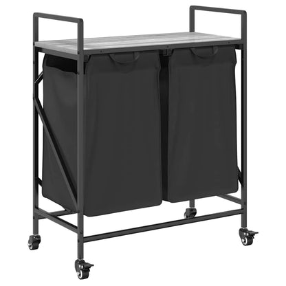 vidaXL Laundry Basket 2 Compartments with Wheels Grey Sonoma 2