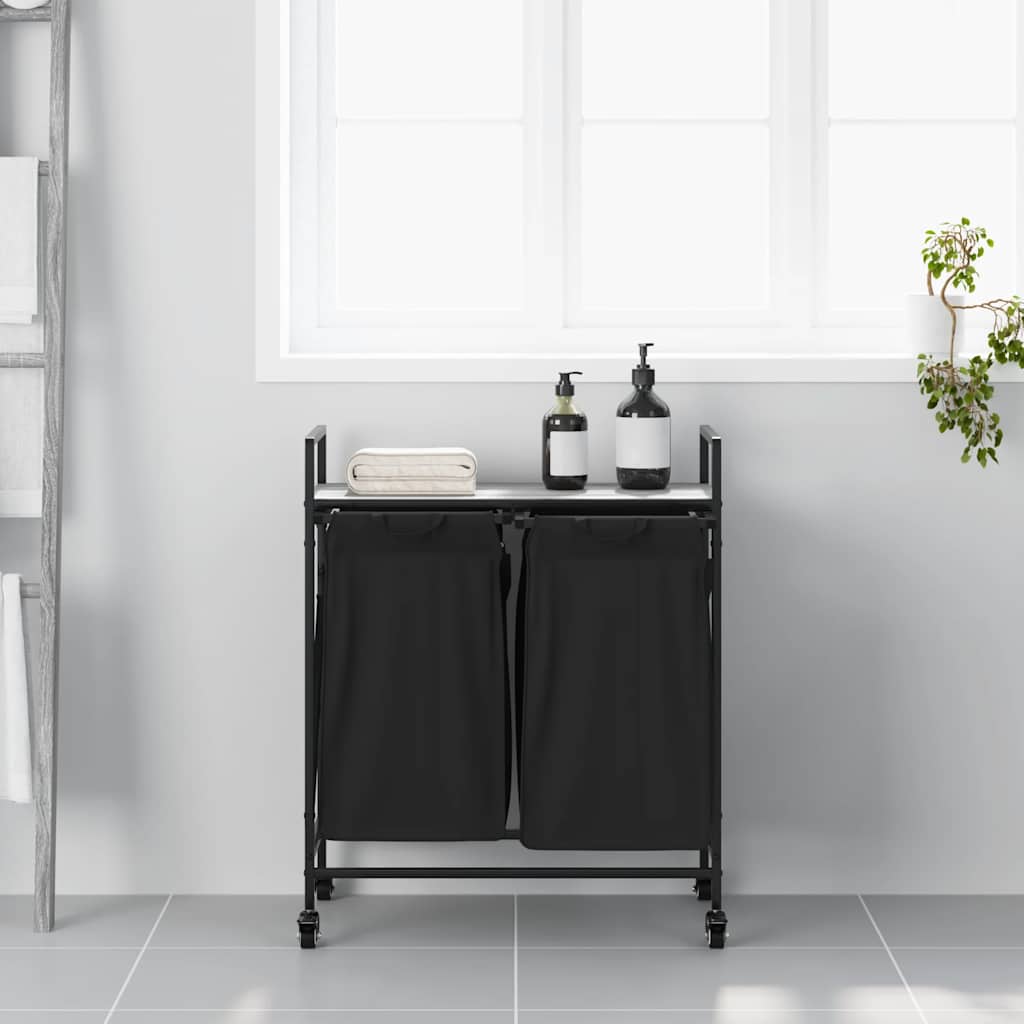vidaXL Laundry Basket 2 Compartments with Wheels Grey Sonoma 4