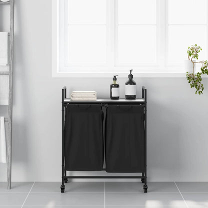 vidaXL Laundry Basket 2 Compartments with Wheels Grey Sonoma 4