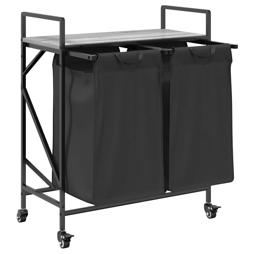 vidaXL Laundry Basket 2 Compartments with Wheels Grey Sonoma 5