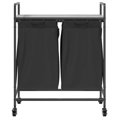 vidaXL Laundry Basket 2 Compartments with Wheels Grey Sonoma 6