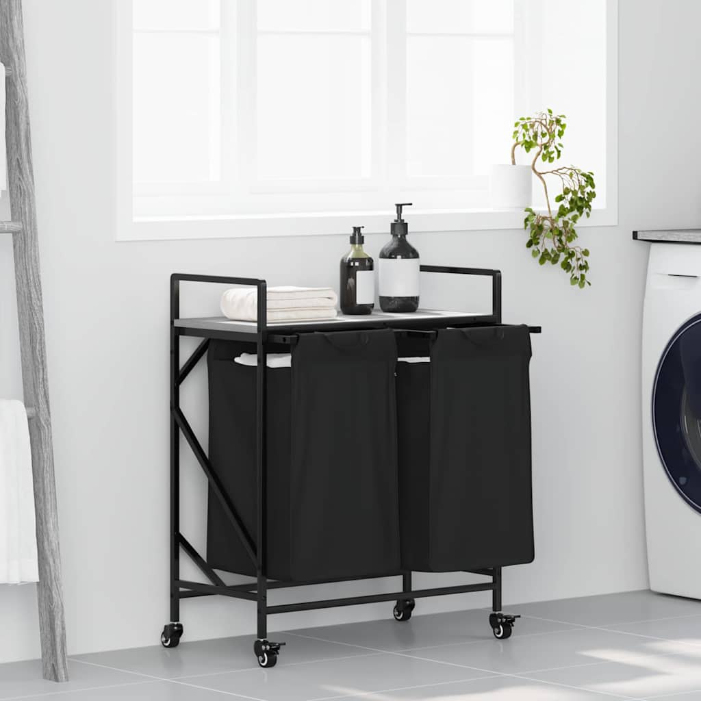 vidaXL Laundry Basket 2 Compartments with Wheels Grey Sonoma 1