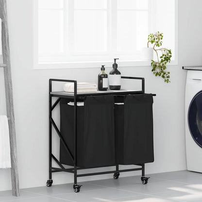 vidaXL Laundry Basket 2 Compartments with Wheels Grey Sonoma 1