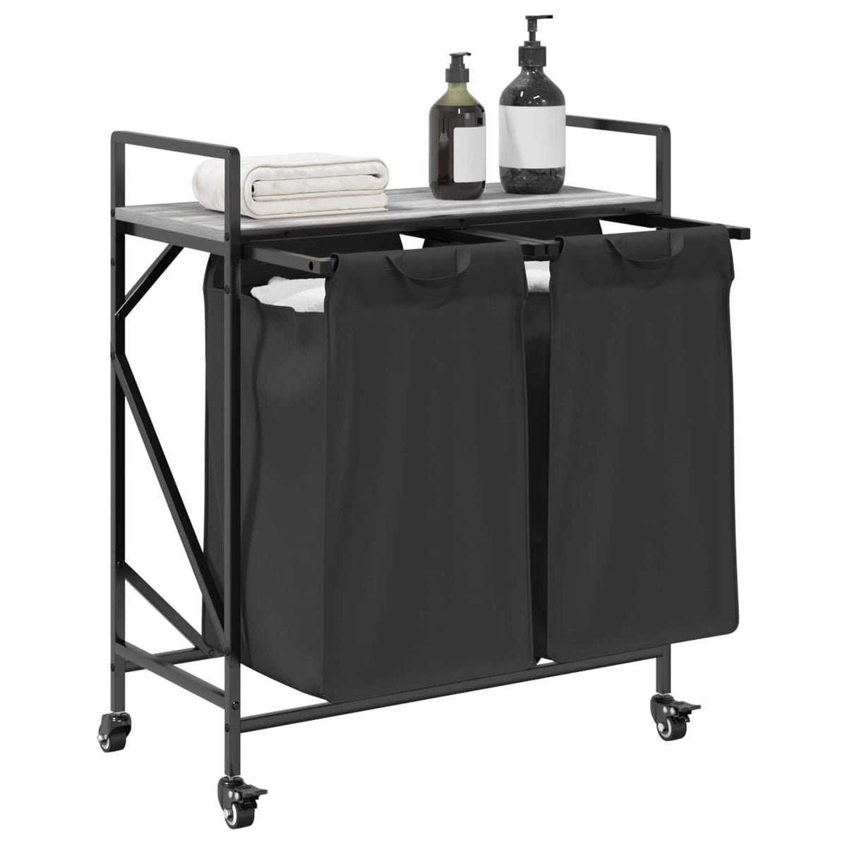 vidaXL Laundry Basket 2 Compartments with Wheels Grey Sonoma 3