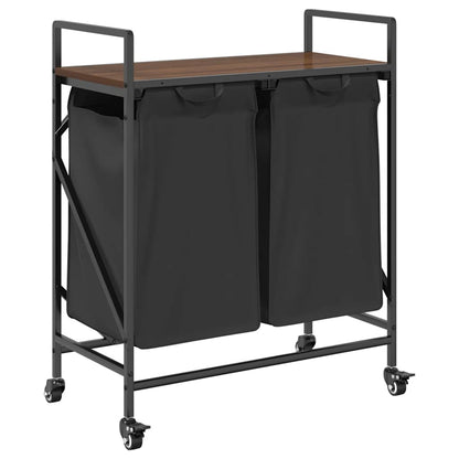 vidaXL Laundry Basket 2 Compartments with Wheels Brown Oak 2