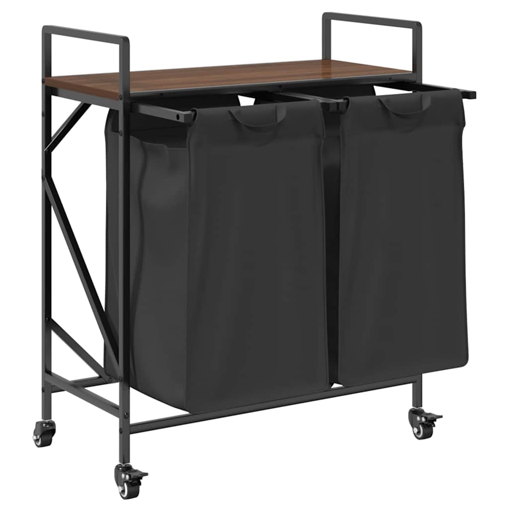 vidaXL Laundry Basket 2 Compartments with Wheels Brown Oak 5
