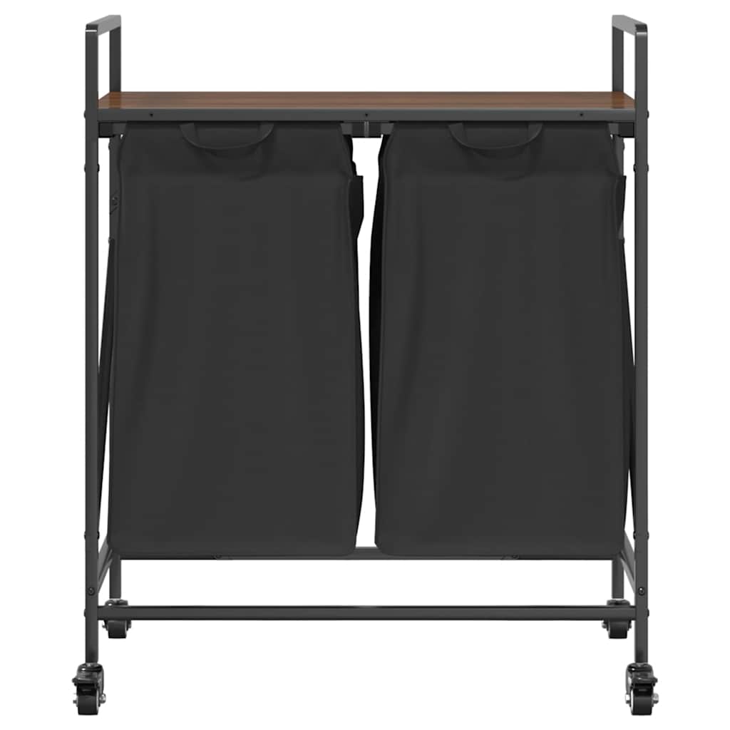 vidaXL Laundry Basket 2 Compartments with Wheels Brown Oak 6
