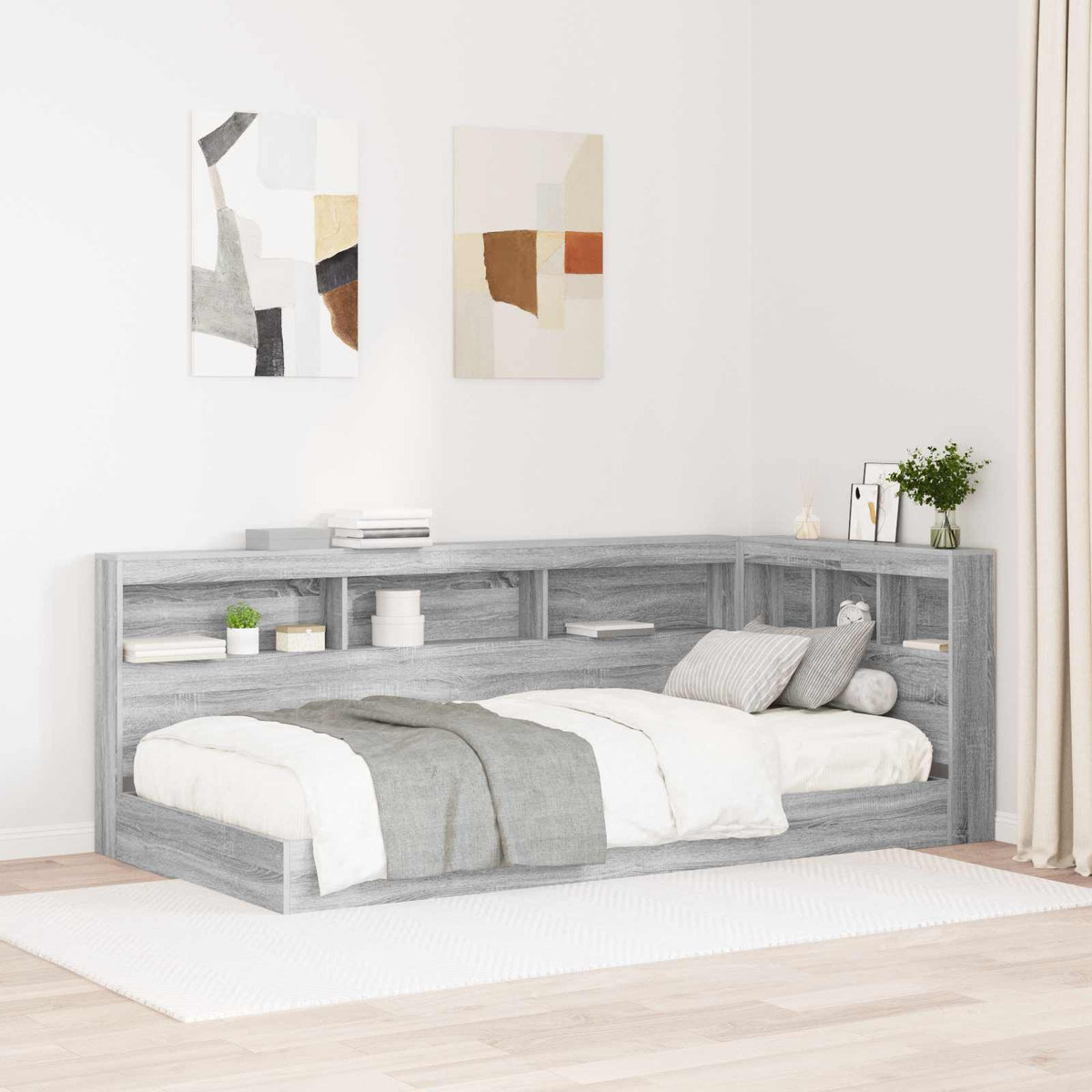 Storage Headboard Engineered Wood Length 200 cm Grey Sonoma 100 cm