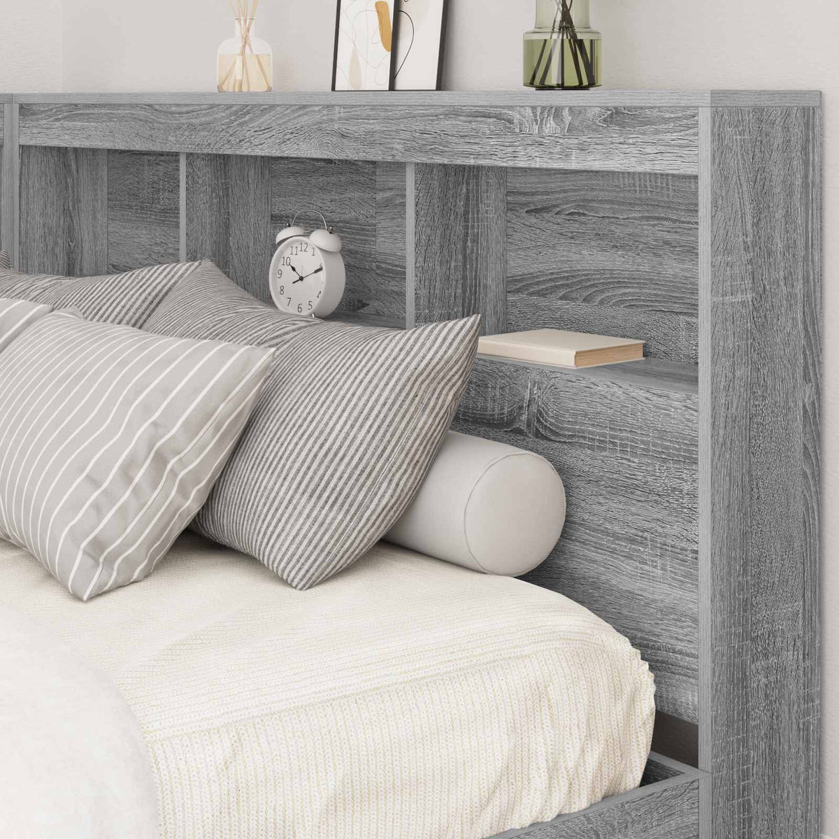 Storage Headboard Engineered Wood Length 200 cm Grey Sonoma 150 cm