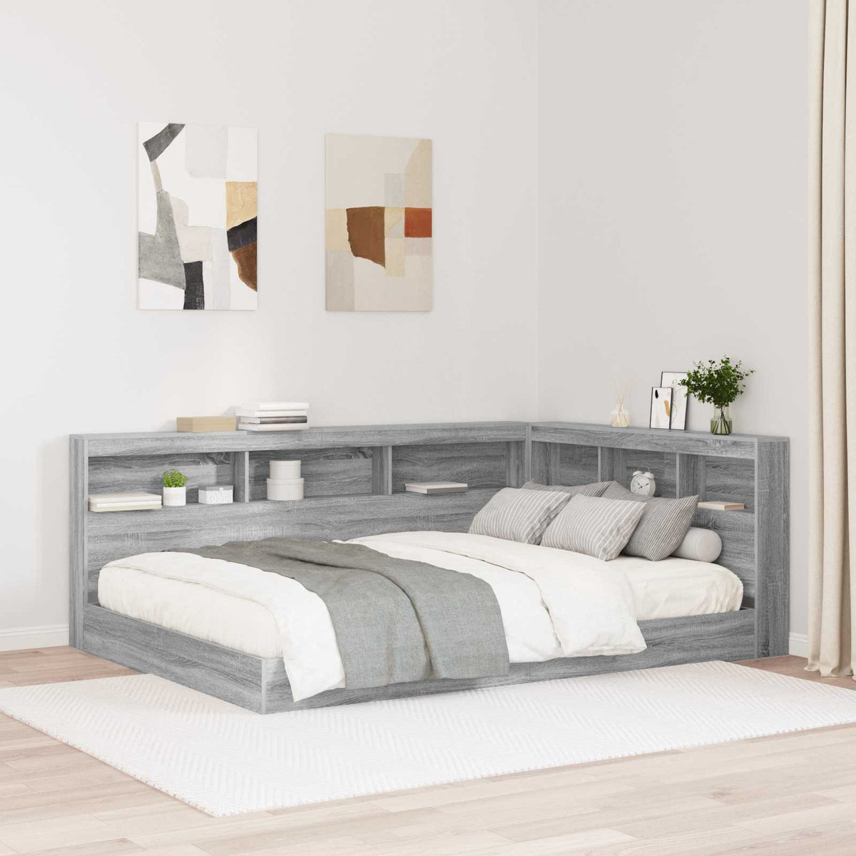 Storage Headboard Engineered Wood Length Grey Sonoma
