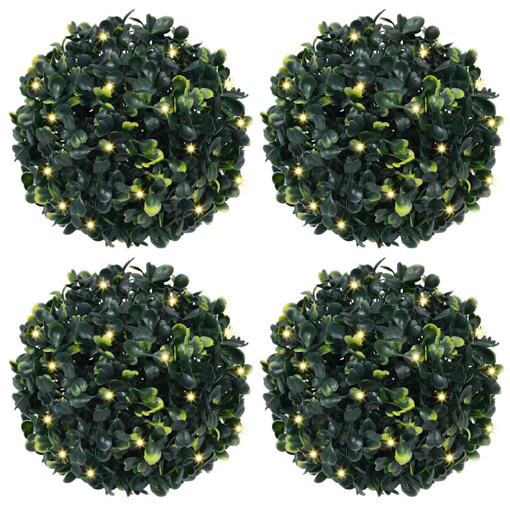 vidaXL Artificial Boxwood Balls with LED Lights 4 pcs Green 12 cm 1