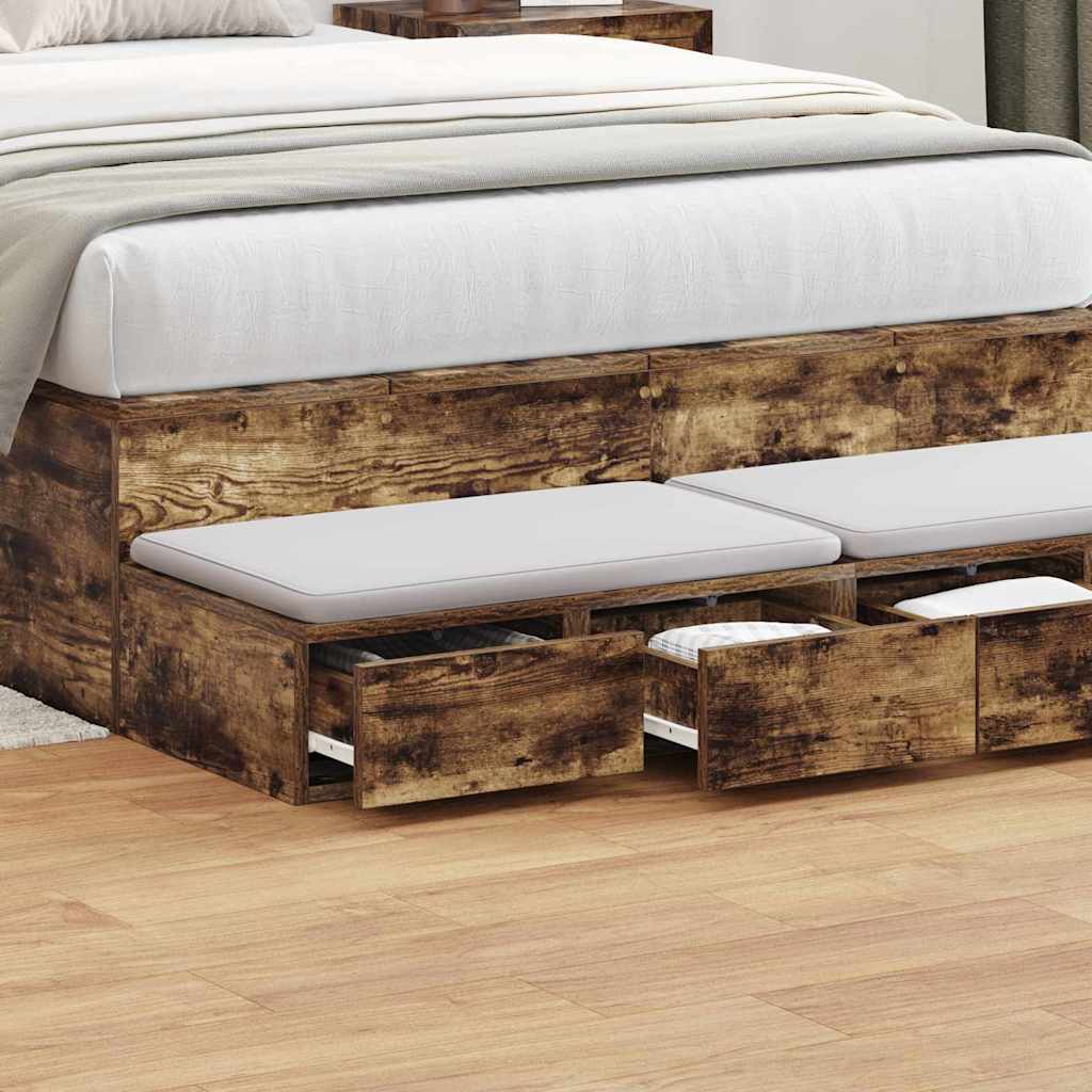 vidaXL Bed Drawers Smoked Oak 120 x 36.5 x 16.5 cm Engineered Wood 4