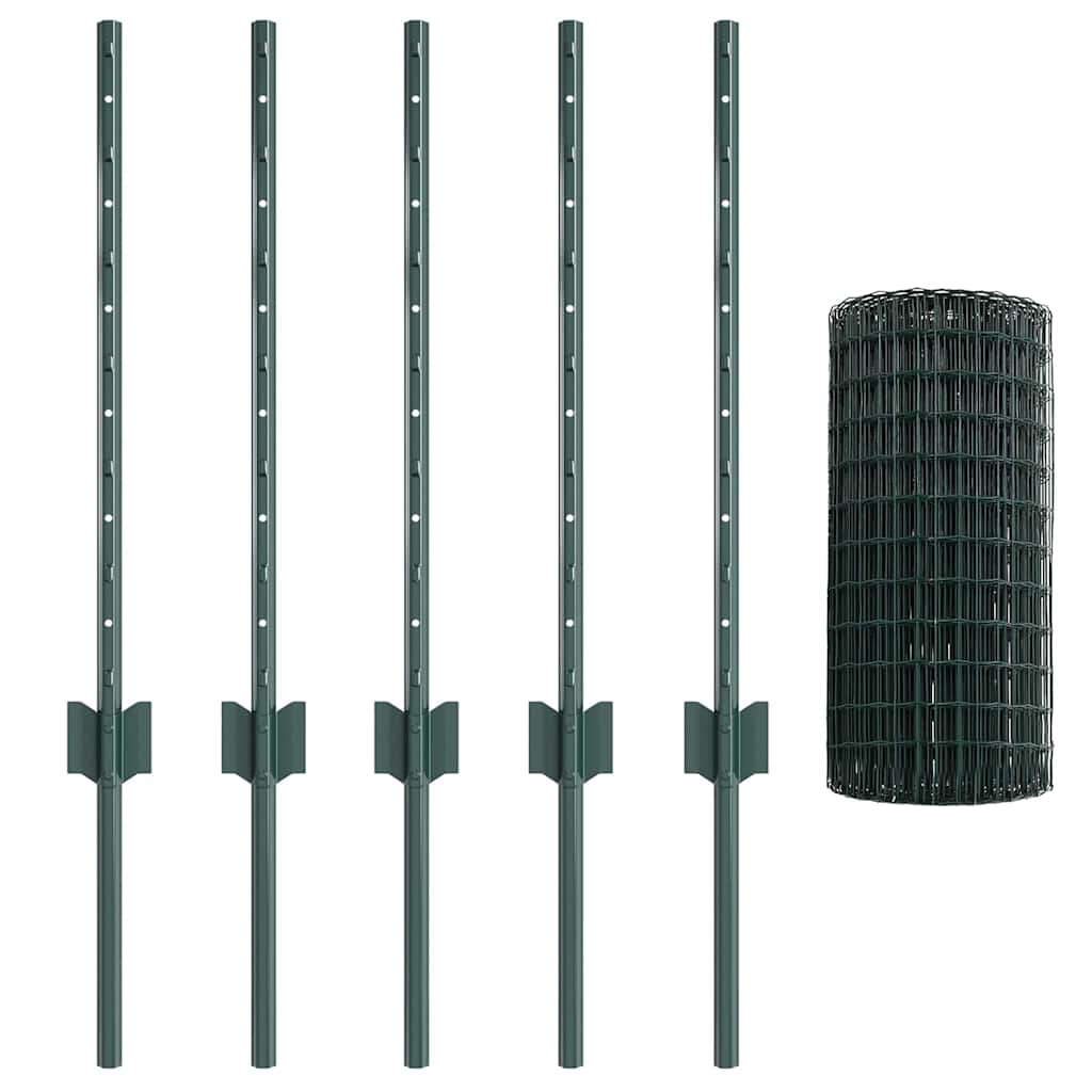 vidaXL Euro Fence with Post 10 x 0.6 m PVC-Coated Steel Green Mesh 2