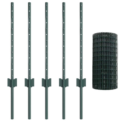 vidaXL Euro Fence with Post 10 x 0.6 m PVC-Coated Steel Green Mesh 2