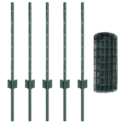 vidaXL Euro Fence with Post 10 x 0.6 m PVC-Coated Steel Green Mesh 5