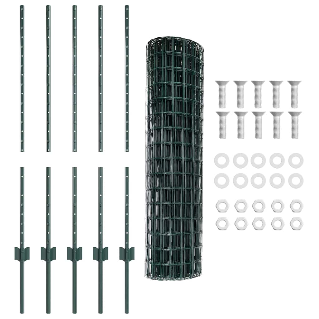 vidaXL Euro Fence with Post 10 x 1 m PVC-Coated Steel Green Mesh 5