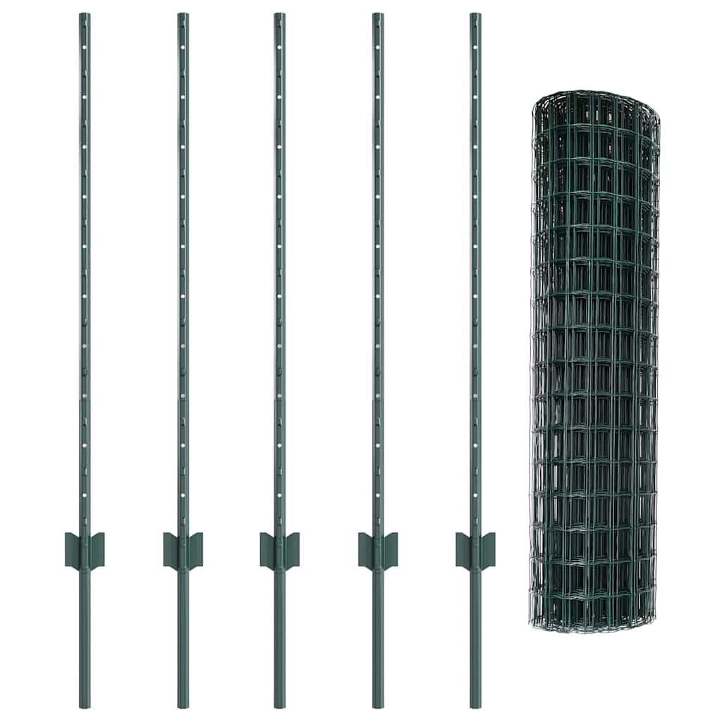 vidaXL Euro Fence with Post 10 x 1 m PVC-Coated Steel Green Mesh 6