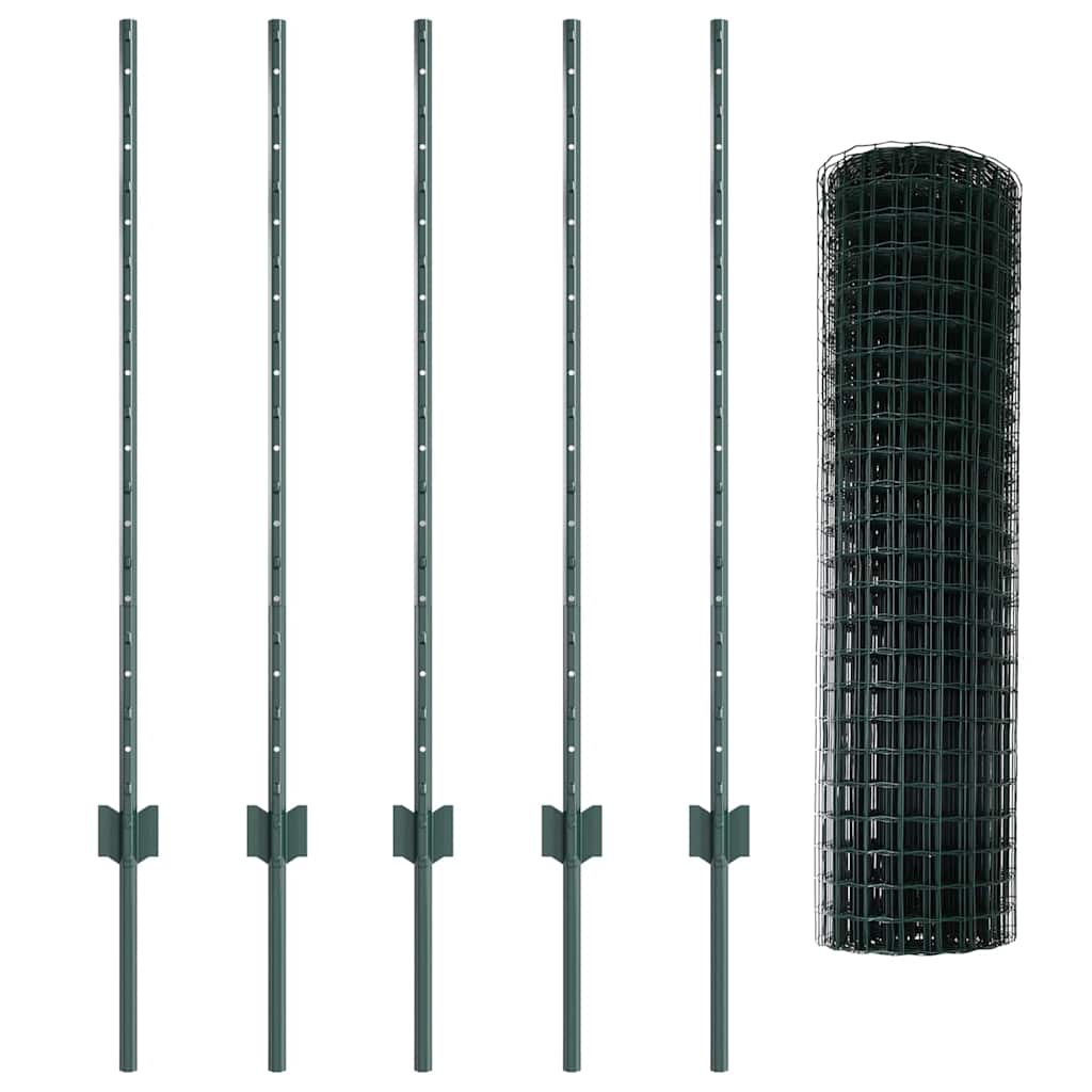 vidaXL Euro Fence with Post 10 x 1 m PVC-Coated Steel Green Mesh 5