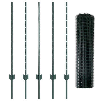 vidaXL Euro Fence with Post 10 x 1 m PVC-Coated Steel Green Mesh 5