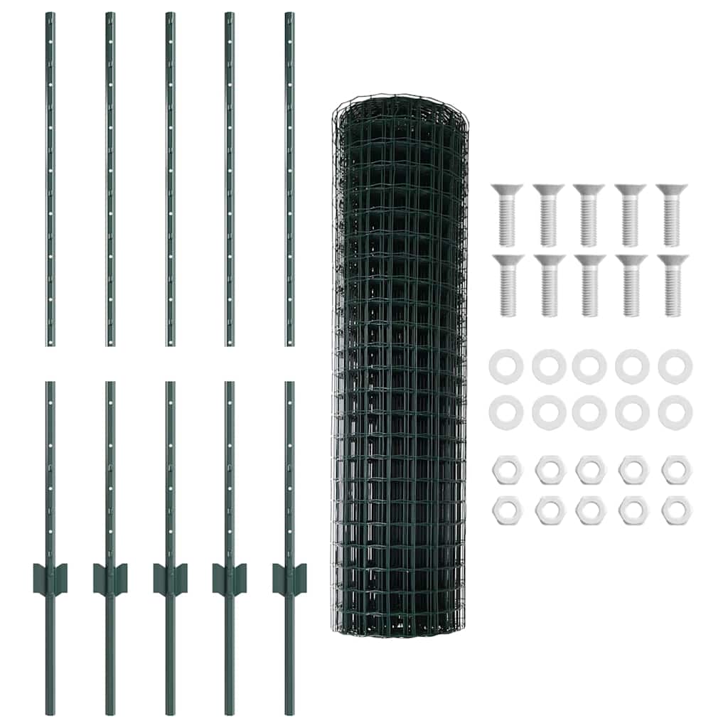 vidaXL Euro Fence with Post 10 x 1 m PVC-Coated Steel Green Mesh 6