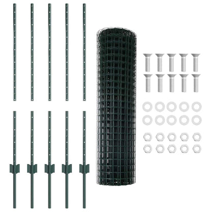 vidaXL Euro Fence with Post 10 x 1 m PVC-Coated Steel Green Mesh 6