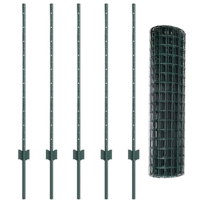 vidaXL Euro Fence with Post 10 x 1 m PVC-Coated Steel Green Mesh 6