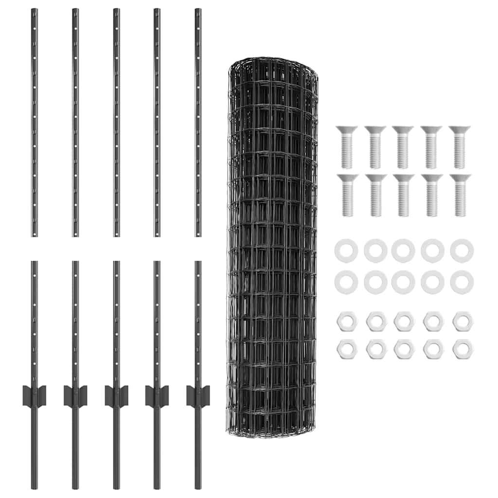 vidaXL Euro Fence with Post 10 x 1 m PVC-Coated Steel Grey Mesh 5