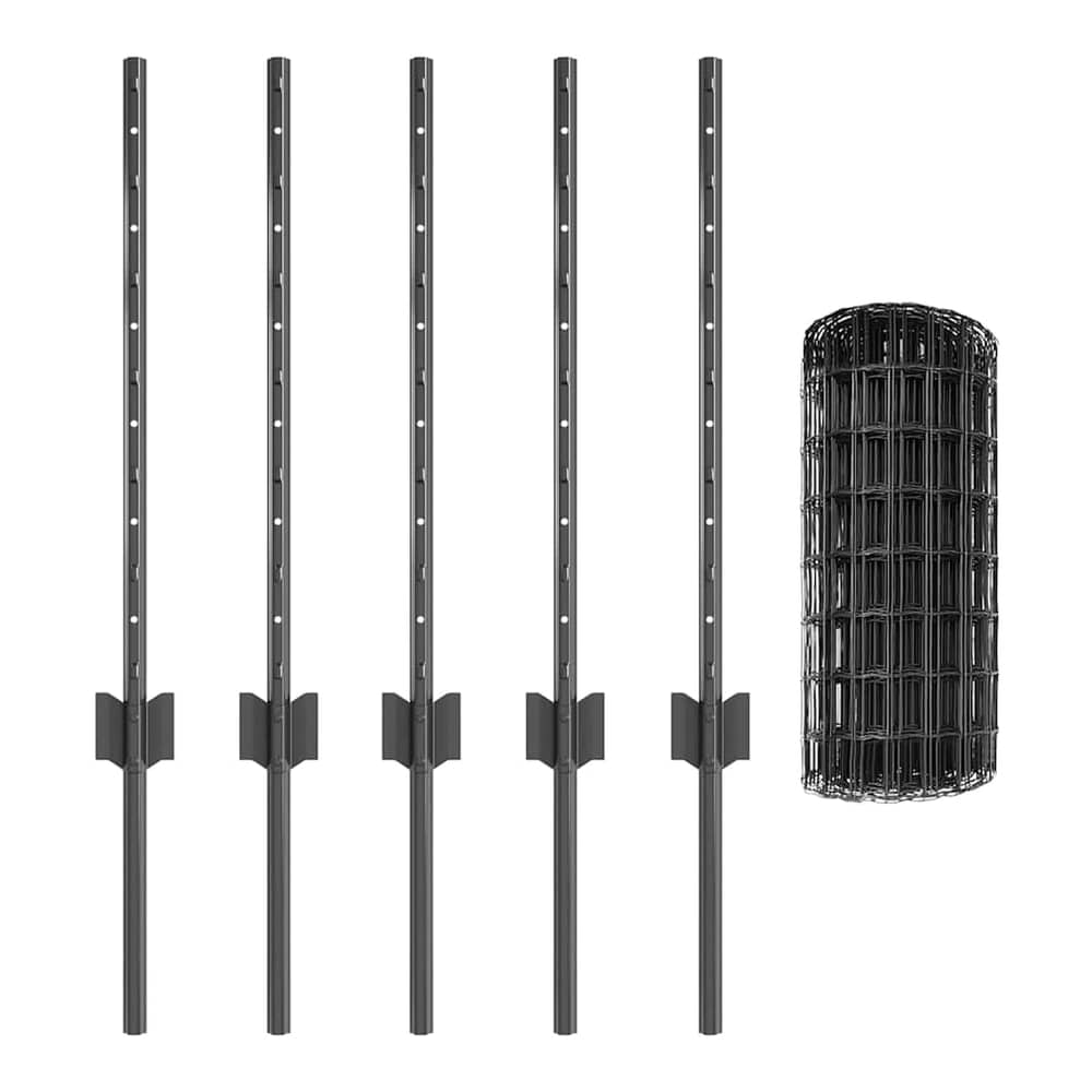 Euro Fence with Post PVC-Coated Steel Grey Mesh